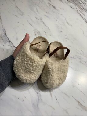 Carter's Cream Sherpa Slip-On Kids Shoes with Brown Strap